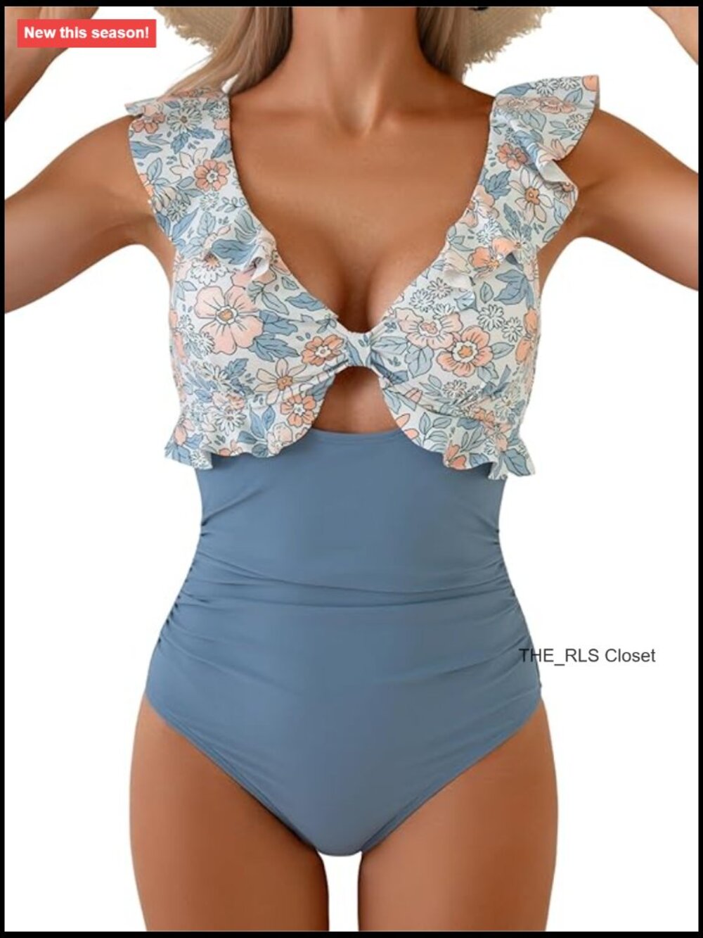 One Piece Swimsuit Tummy Control Ruffle V Neck Ruched Slimming Cutout Swimwear